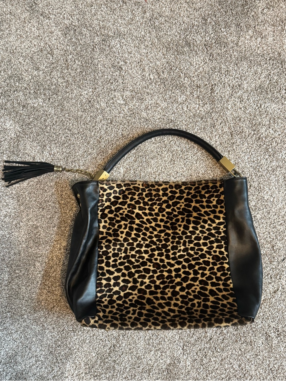 Viola Castellani Leopard Print Shoulder Bag with Black Trim